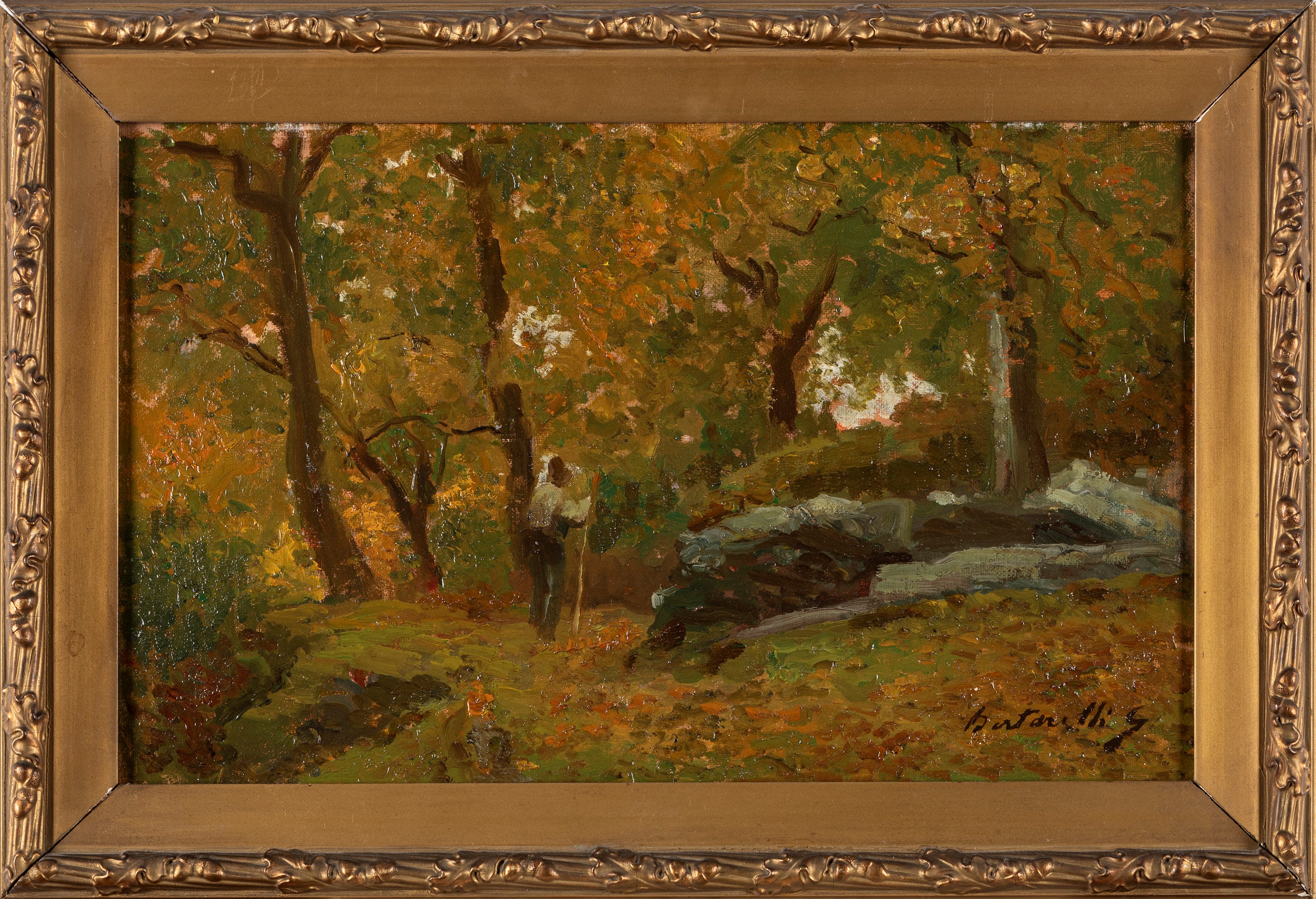 Guido Bertarelli - Nel bosco, olio su cartone telato