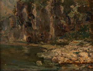 Attribuito a Ermenegildo Agazzi (Mapello 1866-Bergamo 1945) - Lake landscape