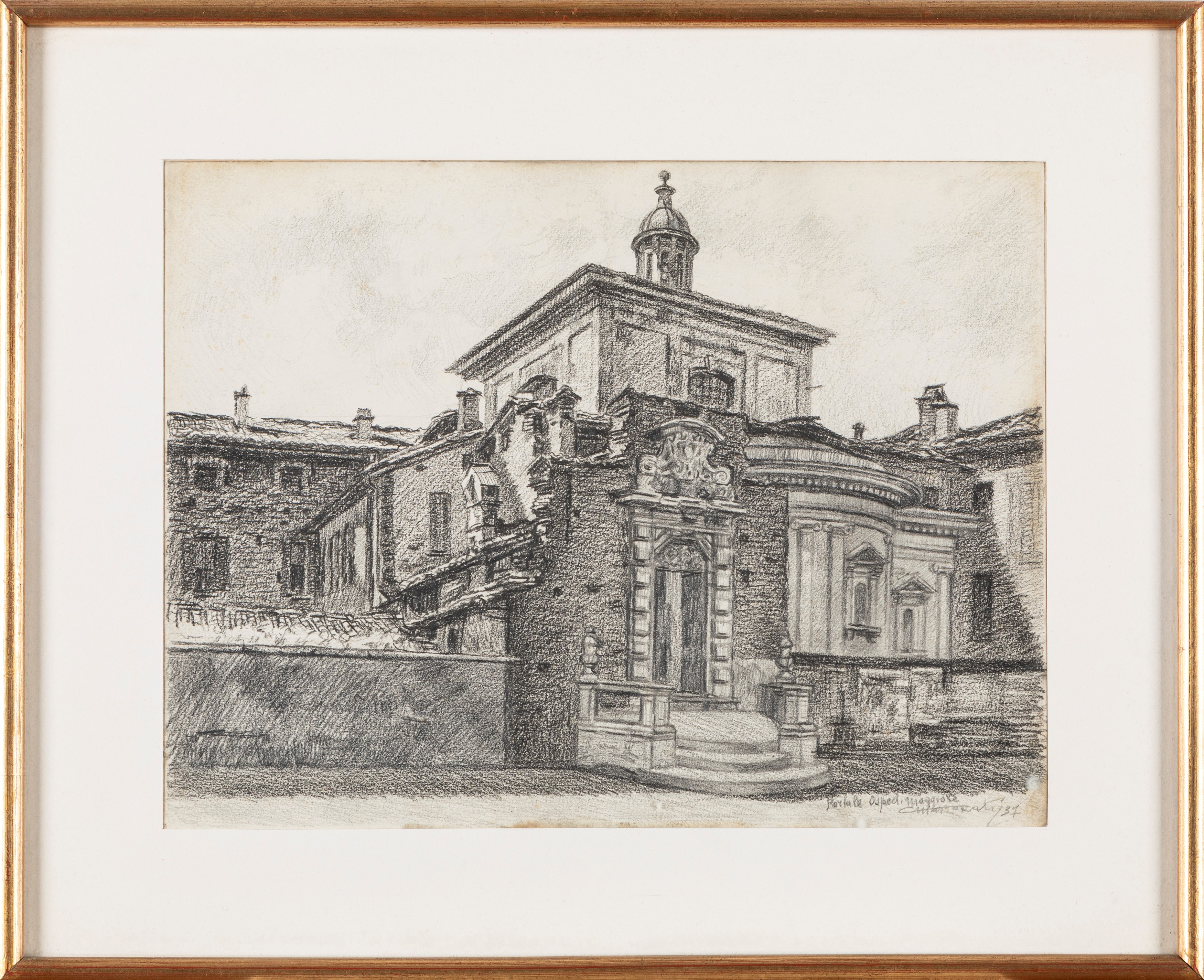 Carlo Marzorati - Portale dell'Ospedale Maggiore, carboncino su carta, 1937