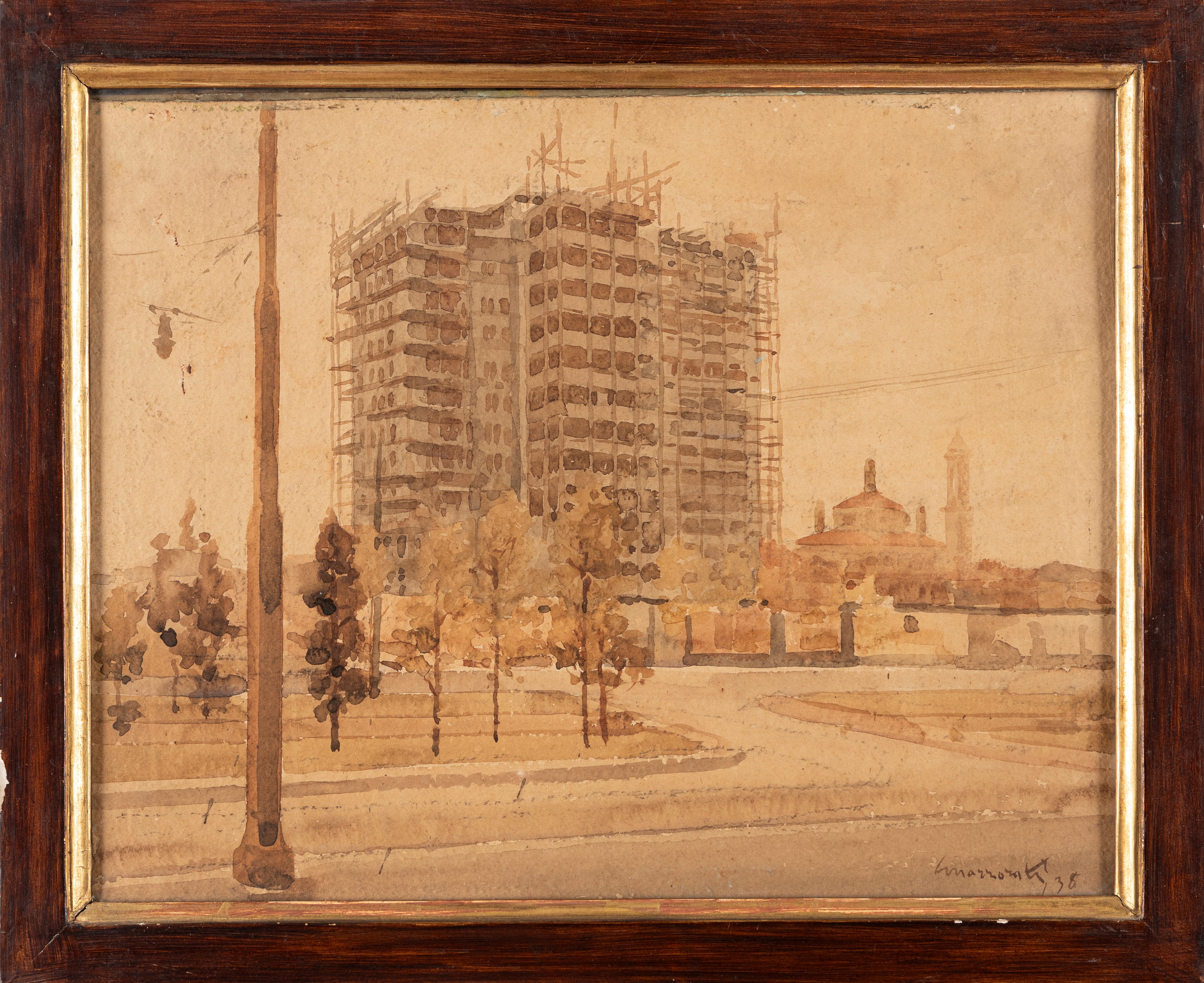 Carlo Marzorati - Veduta di Milano, acquerello su carta