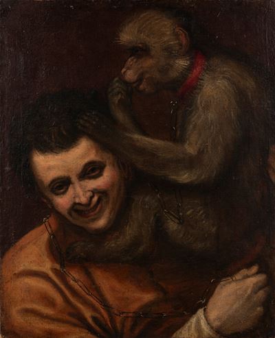 Carracci, Ritratto di uomo con scimmia, olio su tela