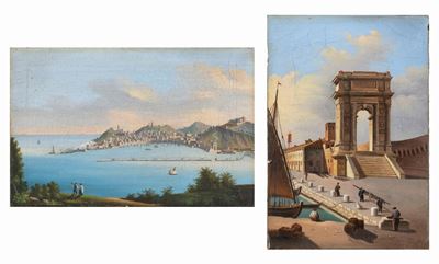 Due vedute di Ancona, olio su tela originale