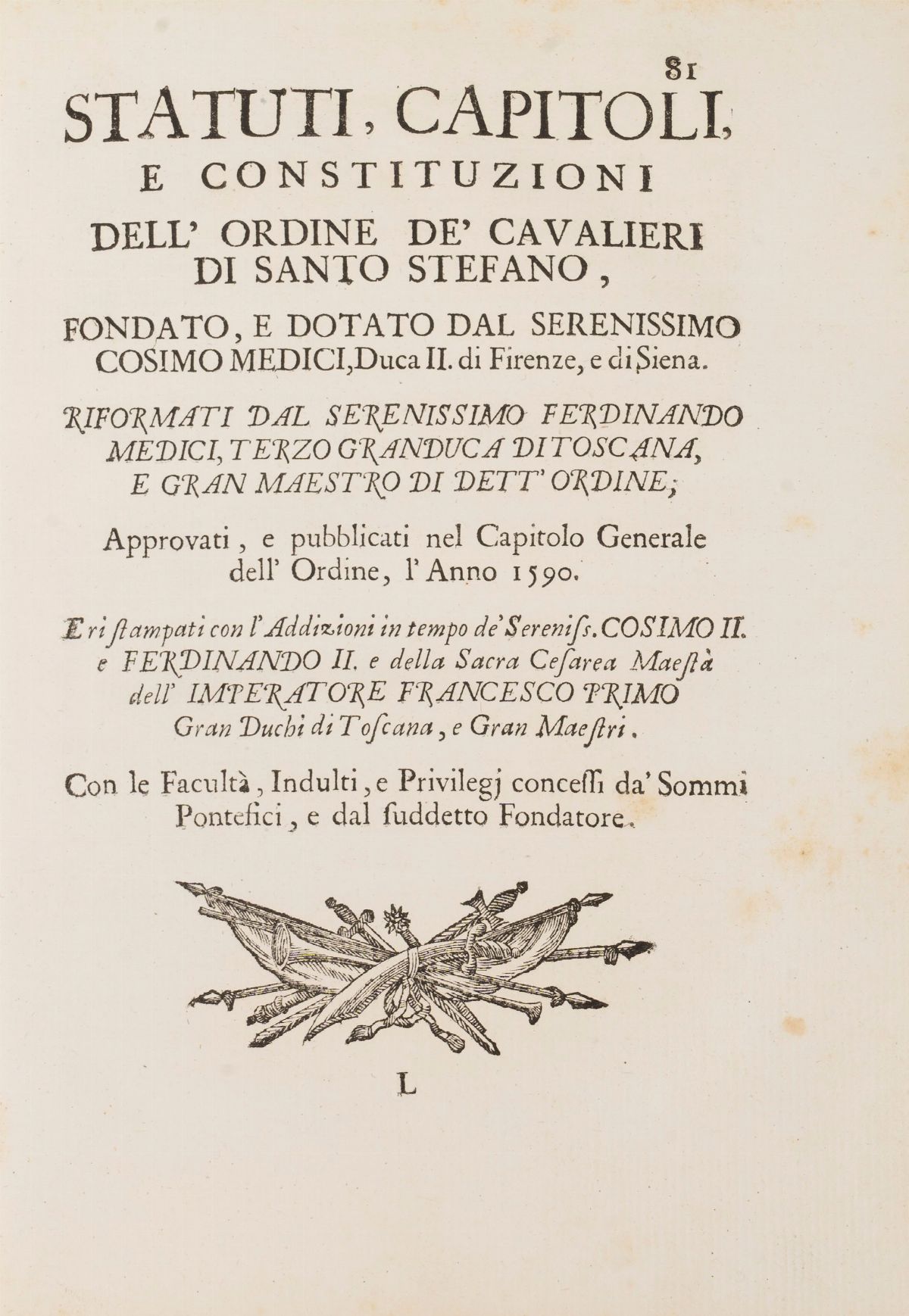 Statuti Dell'ordine De Cavalieri di S. Stefano
