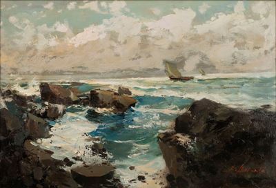 Mare grosso, olio su cartone