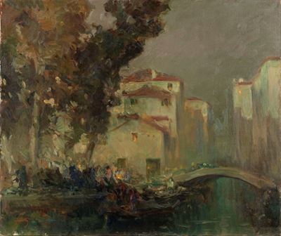 Venezia, campo all’imbrunire, olio su tela