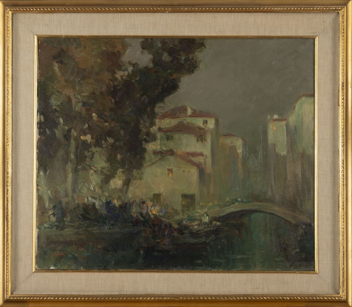 Tito Corbella - Venezia, campo all’imbrunire, olio su tela