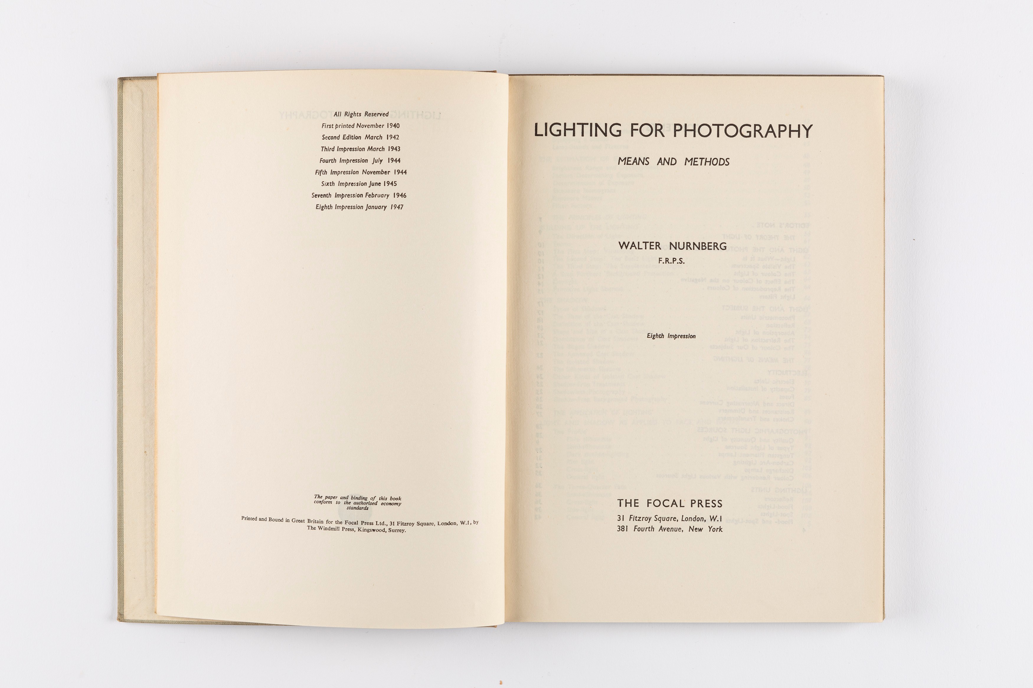 Walter Nurnberg - Lighting for Photography. Means and Methods, volume edito da Eight Impression