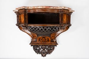 - Important small wall console in carved and inlaid wood, with rocaille motifs, 18th century