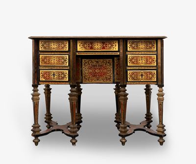 ☼ Importante Scrivania Mazzarino Boulle da Muro, Finemente Intarsiata in Ottone e Tartaruga, Fine...