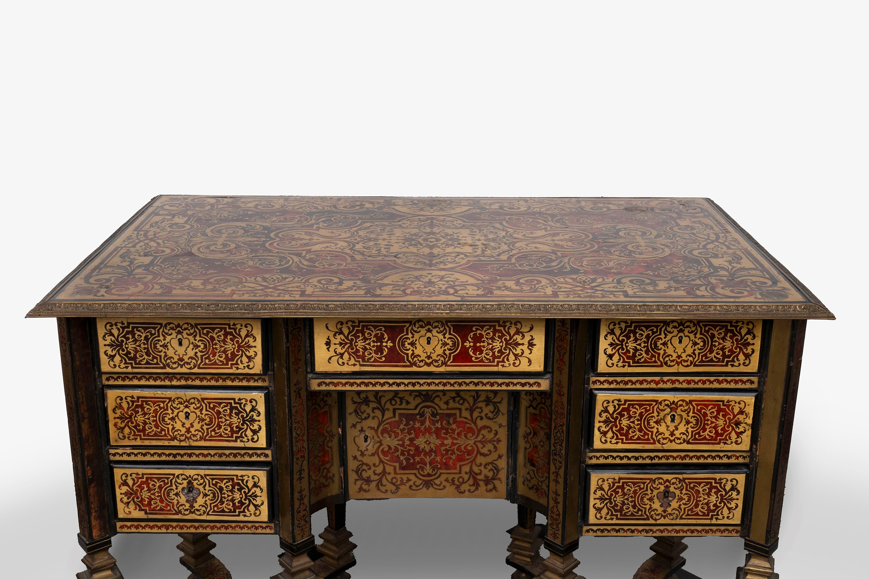 ☼ Importante Scrivania Mazzarino Boulle da Muro, Finemente Intarsiata in Ottone e Tartaruga, Fine...