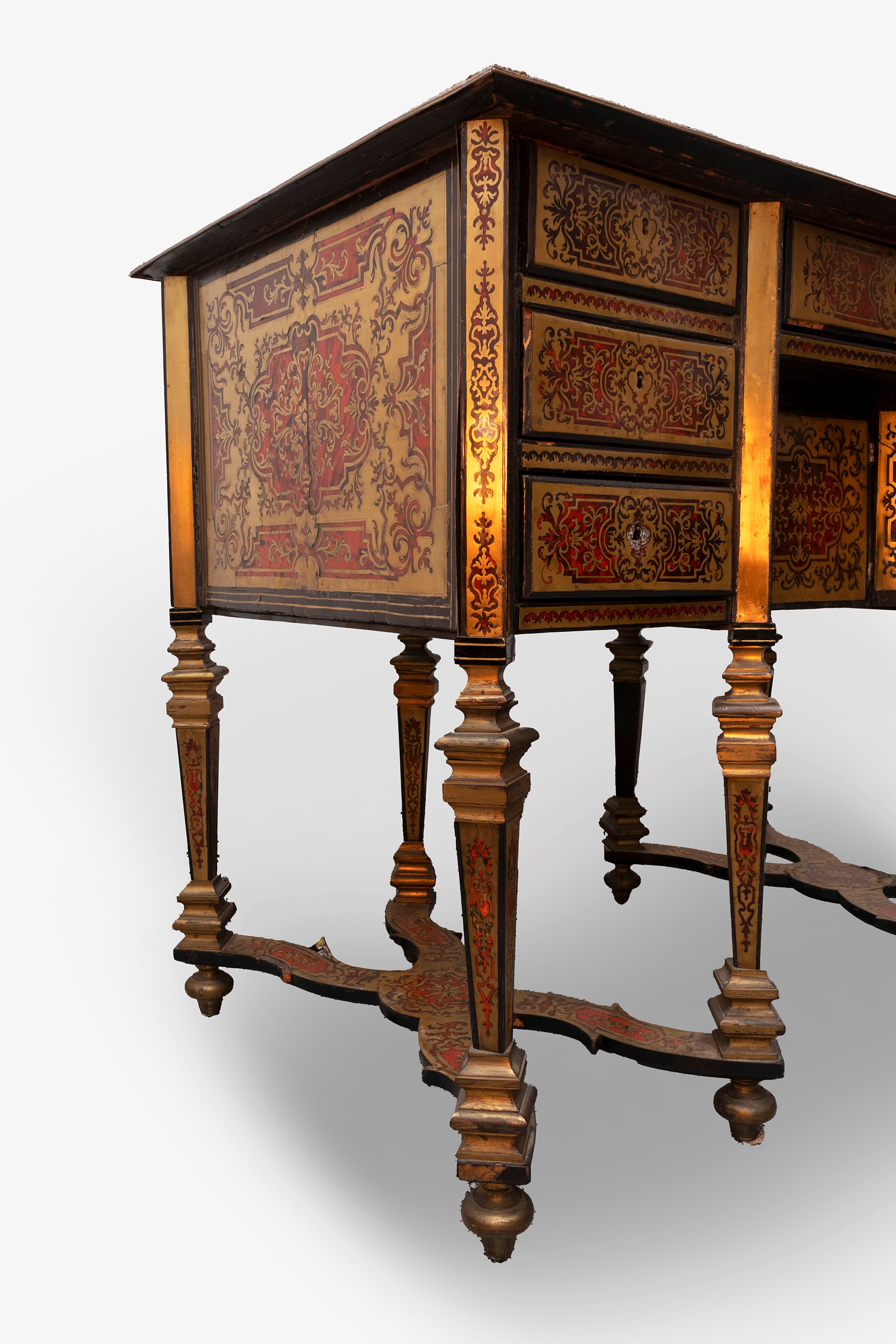 ☼ Importante Scrivania Mazzarino Boulle da Muro, Finemente Intarsiata in Ottone e Tartaruga, Fine...
