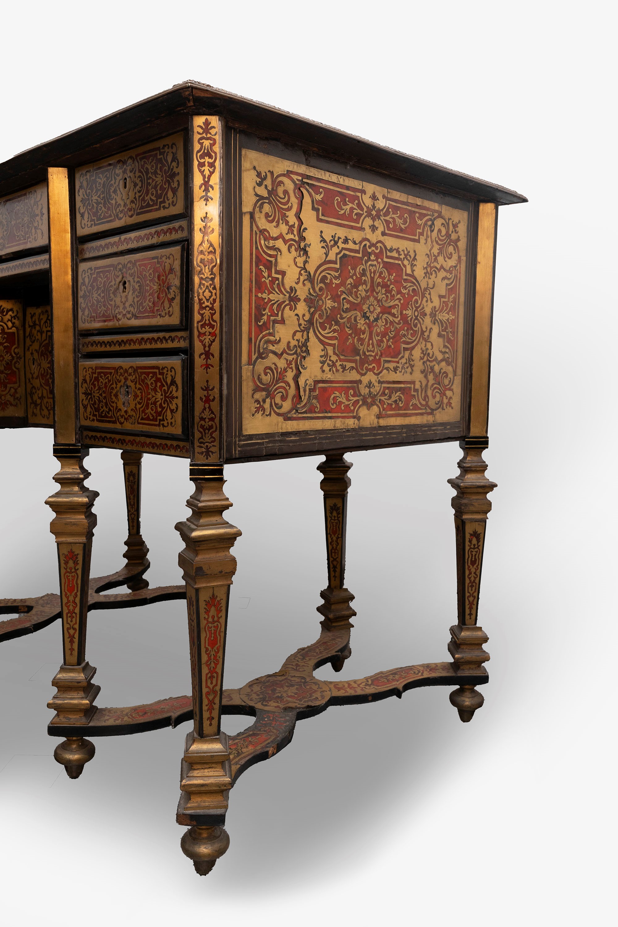 ☼ Importante Scrivania Mazzarino Boulle da Muro, Finemente Intarsiata in Ottone e Tartaruga, Fine...