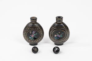  - Pair of burgaute snuff bottles, China, 20th century