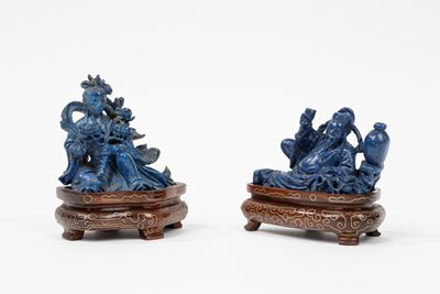 Coppia di Sculturine in Lapislazzuli, Cina Secolo XX