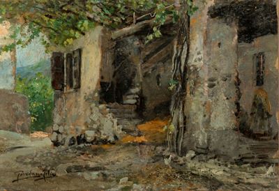 Casale, olio su cartone