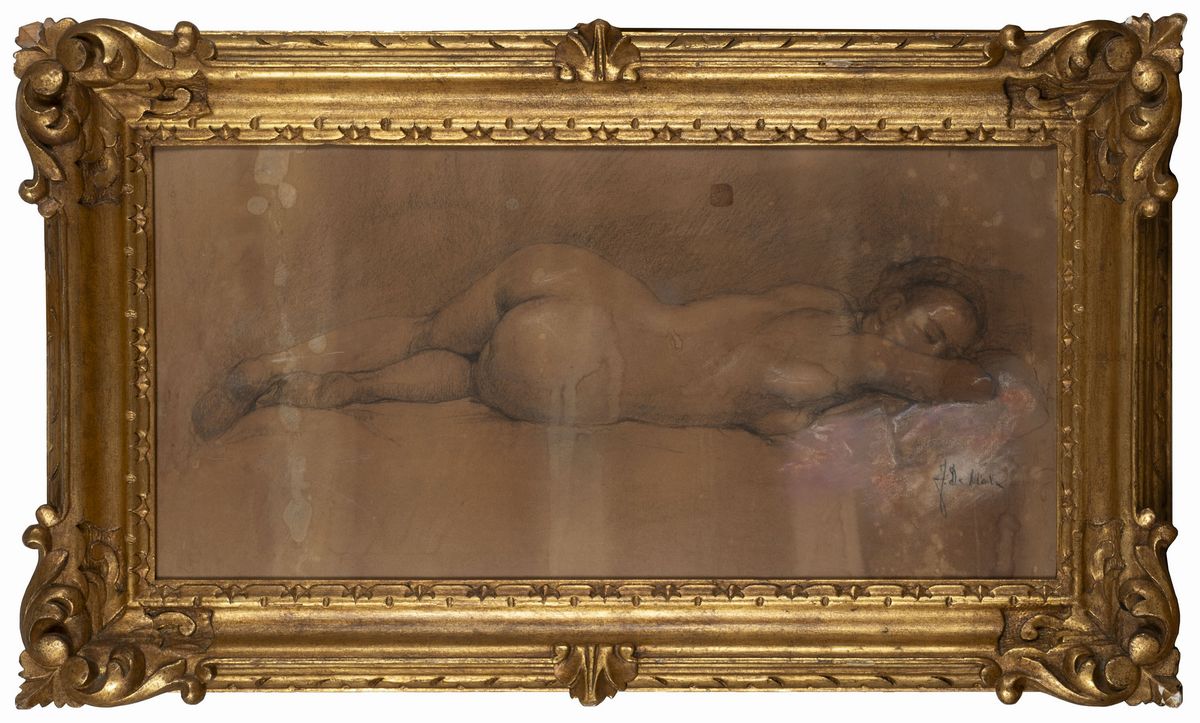 Francesco De Nicola - Il riposo - carboncino, biacca e pastello rosa su cartone