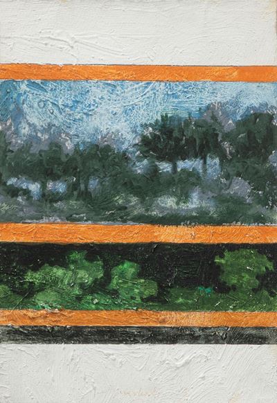 Paesaggio con alberi, tecnica mista su carta