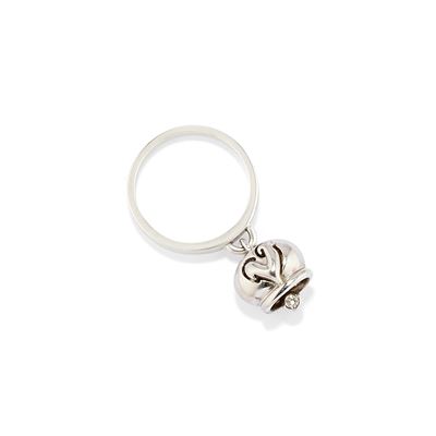Anello, Collezione Campanelle in oro bianco 18k con pendente a campanella e diamante