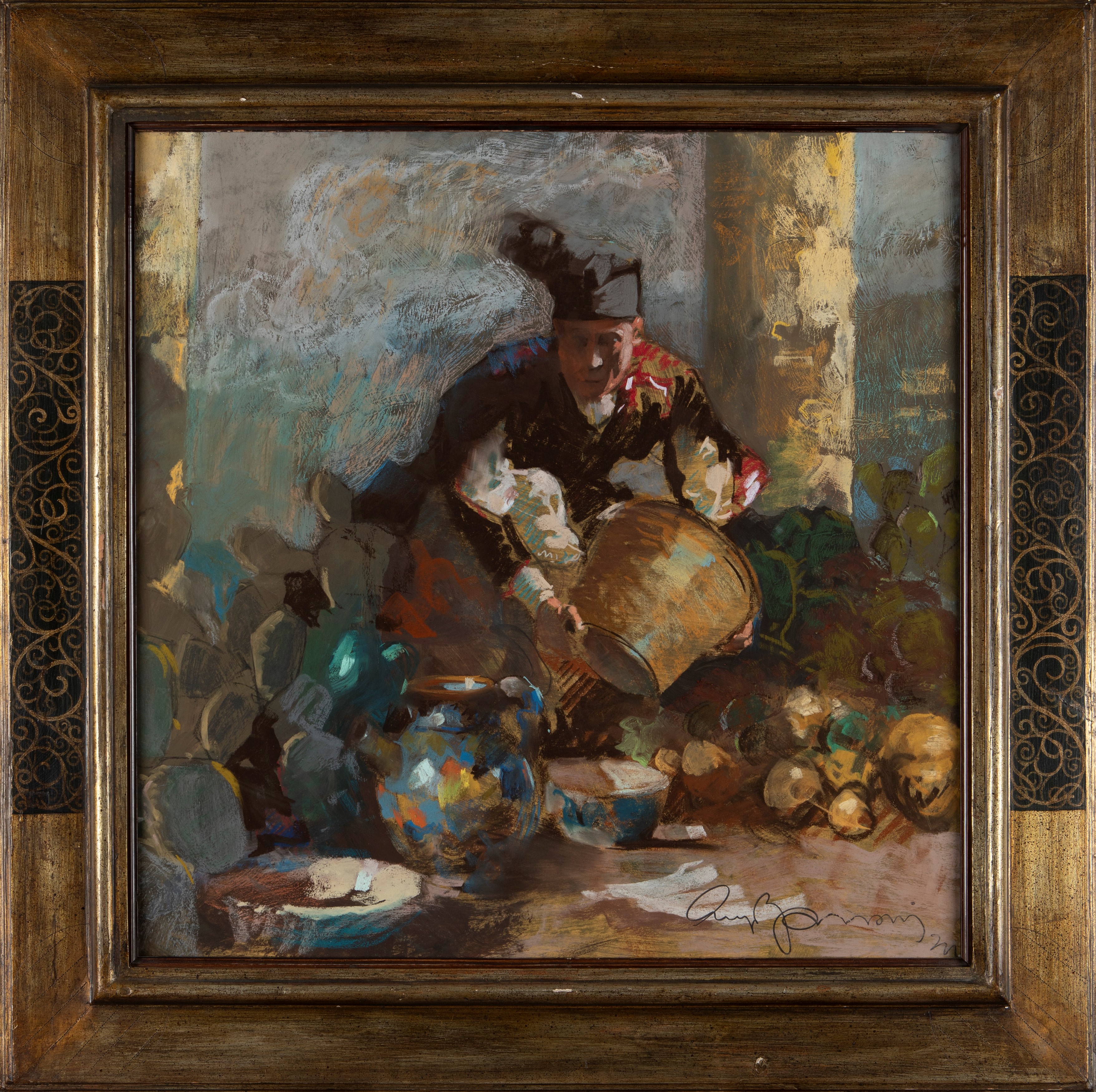 Pittore del Secolo XX - Autore sconosciuto, Il vasaio - pastelli colorati su carta