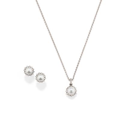 Demi parure in oro bianco 18k con perle e diamanti