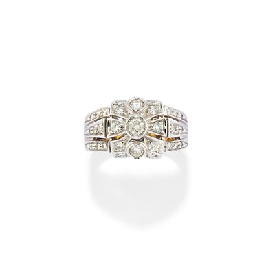 Anello in oro bicolore 18k con diamanti taglio brillante, circa 1,00 ct