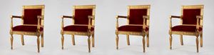  - Four important carved and gilded wooden armchairs, Rome, late 18th century - early 19th century