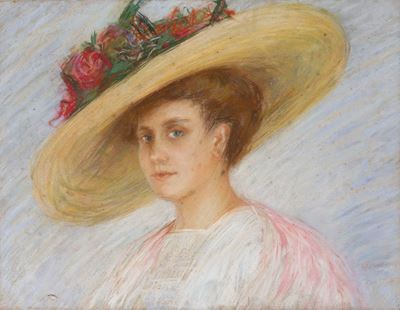 Il cappello con le rose, pastello su cartone