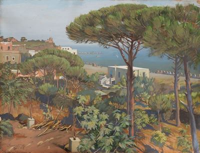 Ischia, dalla terrazza della Floridiana, tempera su cartoncino