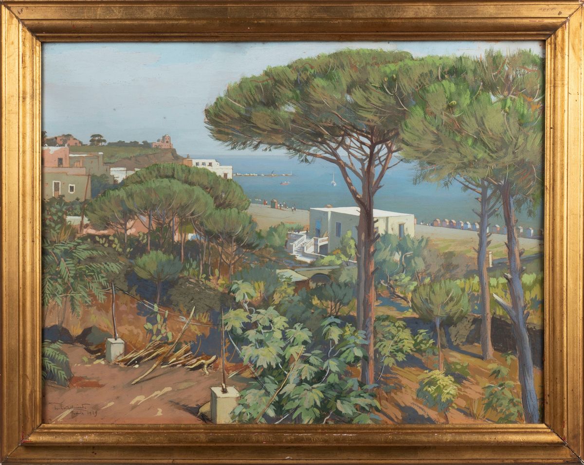 Pietro D'achiardi - Ischia, dalla terrazza della Floridiana, tempera su cartoncino
