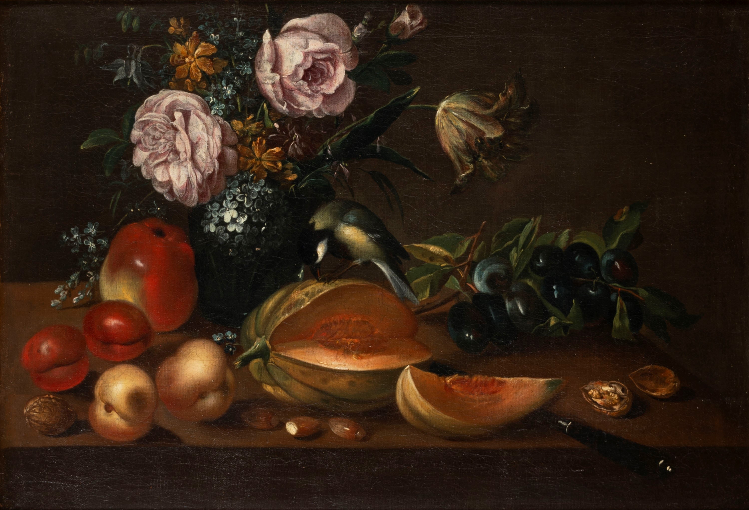 Scuola Emiliana, Secolo XVIII - Coppia di Nature Morte di Frutta Varia Distesa su Piani di Marmo