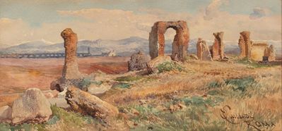 Ruderi nella Campagna romana - acquarello su cartoncino