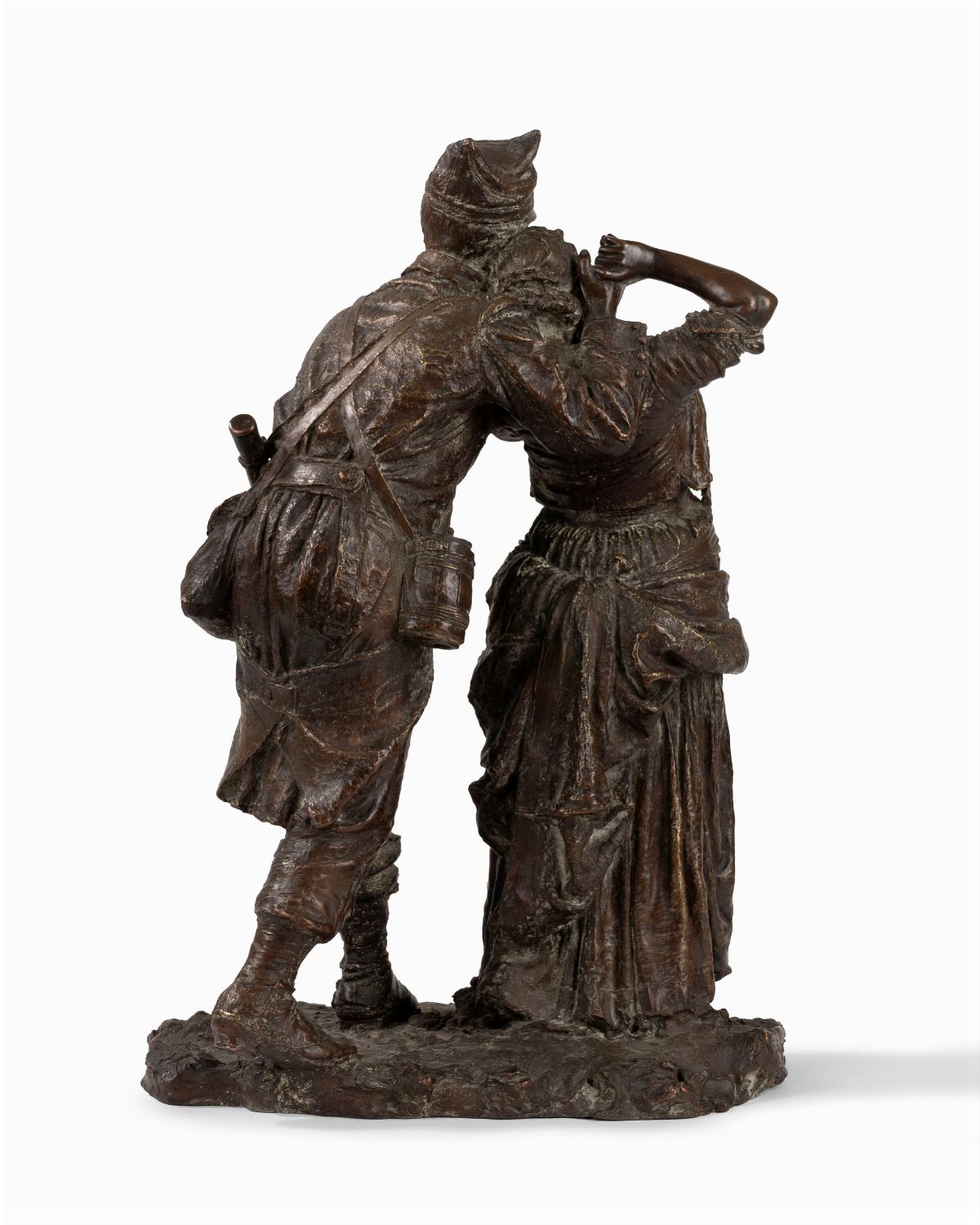 Costantino Barbella - Il ritorno del soldato, scultura in bronzo con base in marmo verde