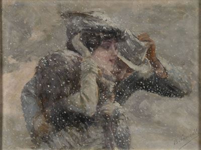 Tempesta di neve, olio su cartone