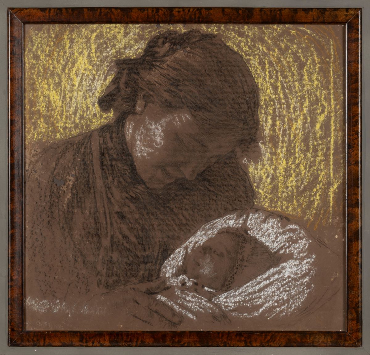 Basilio Cascella - La gioia di una madre, pastello su carta bruna
