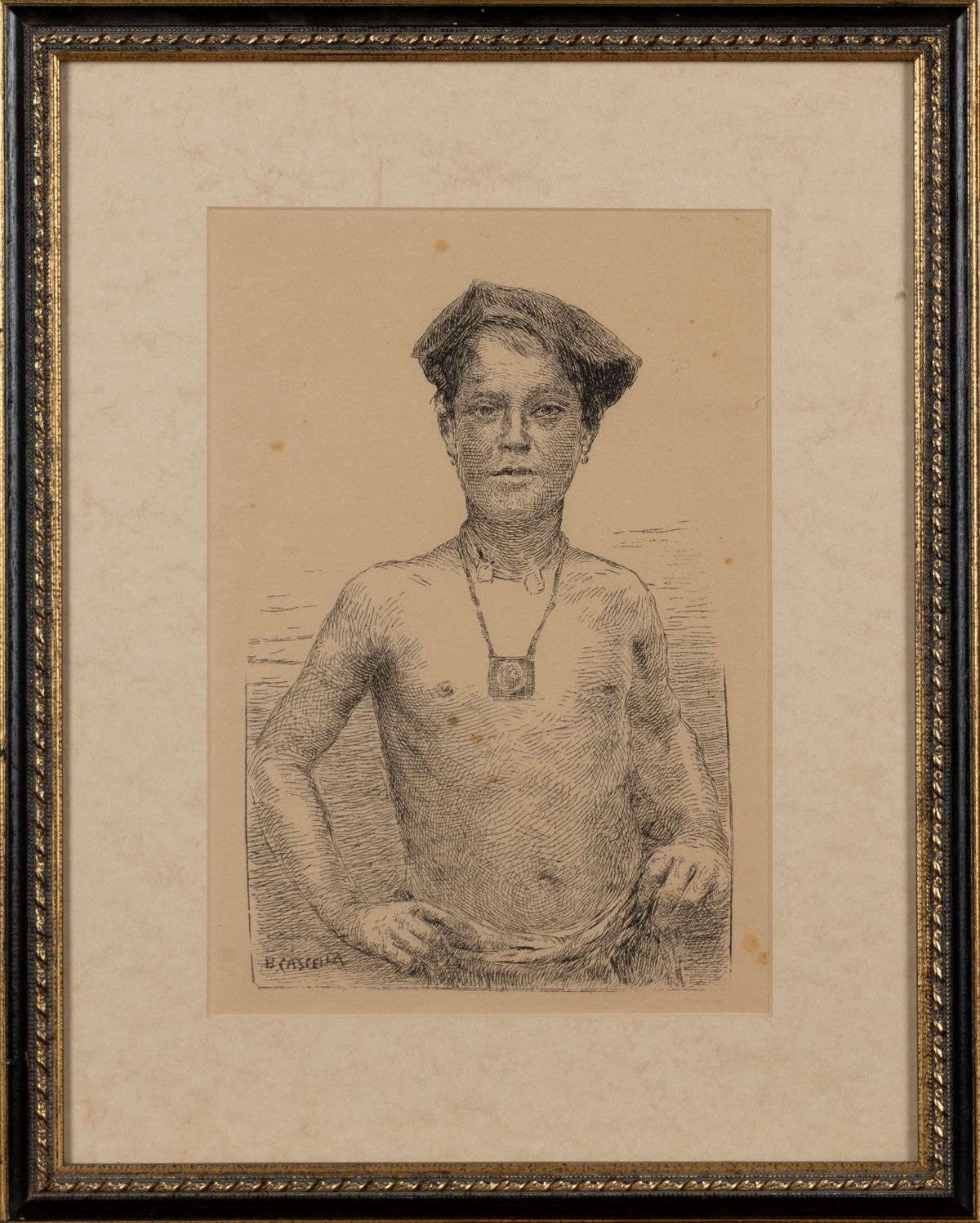 Basilio Cascella - Giovinetto in costume, litografia
