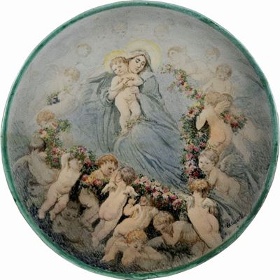 Tondo con Madonna, Bambino e angeli, maiolica