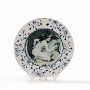 Cascella Basilio - Plate with female nude and grapes