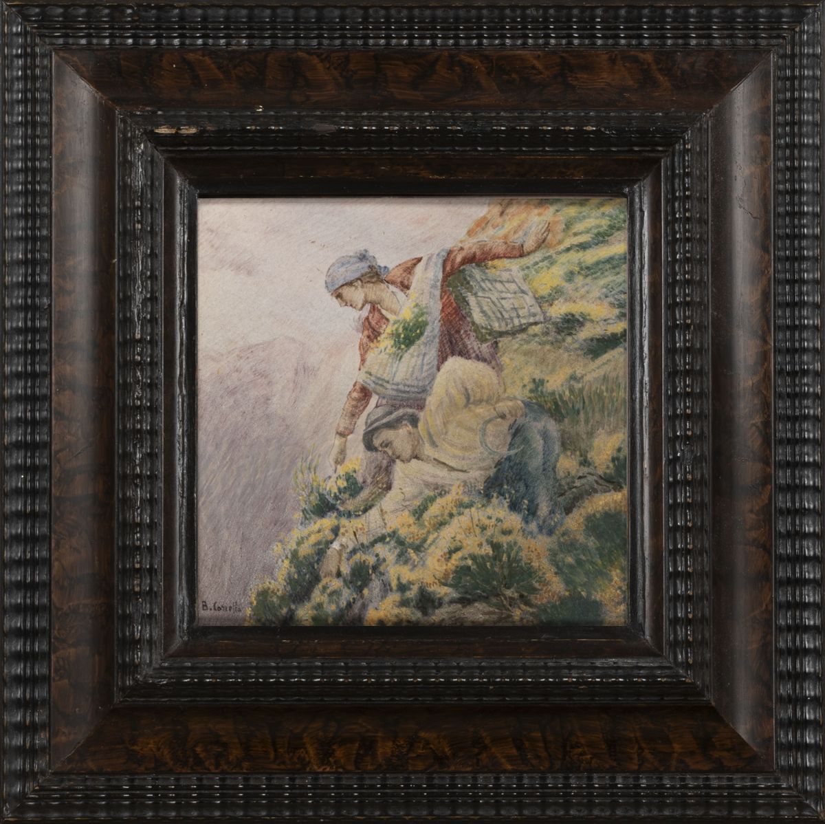Basilio Cascella - Raccoglitori di erbe medicinali, mattonella in maiolica