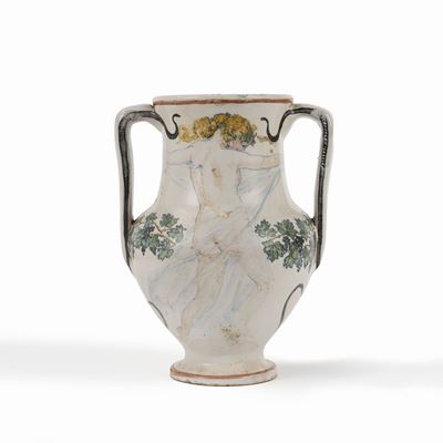 Brocca a due manici in maiolica