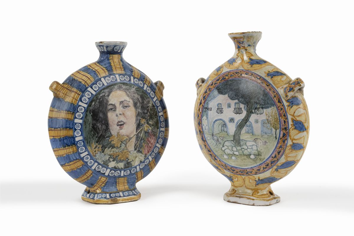 Michele Cascella, Basilio Cascella - Due 'Fiasche del pellegrino' in maiolica