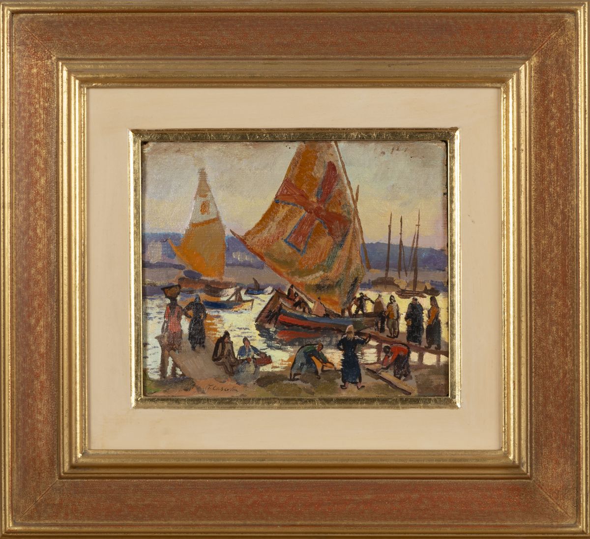 Tommaso Cascella - Ritorno dalla pesca, olio su tela non intelaiata