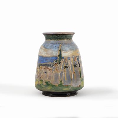Vaso con processione in Abruzzo, maiolica, 1922