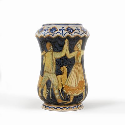 Vaso con danza dei pastori, maiolica