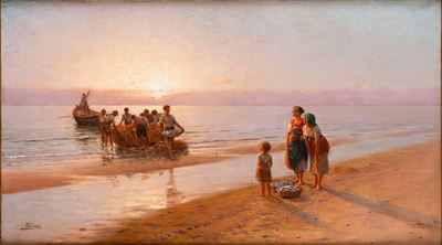 Ritorno dalla pesca, olio su tela