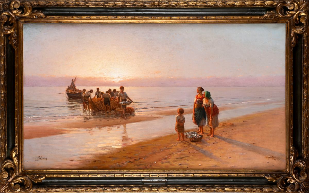 Pasquale Celommi - Ritorno dalla pesca, olio su tela