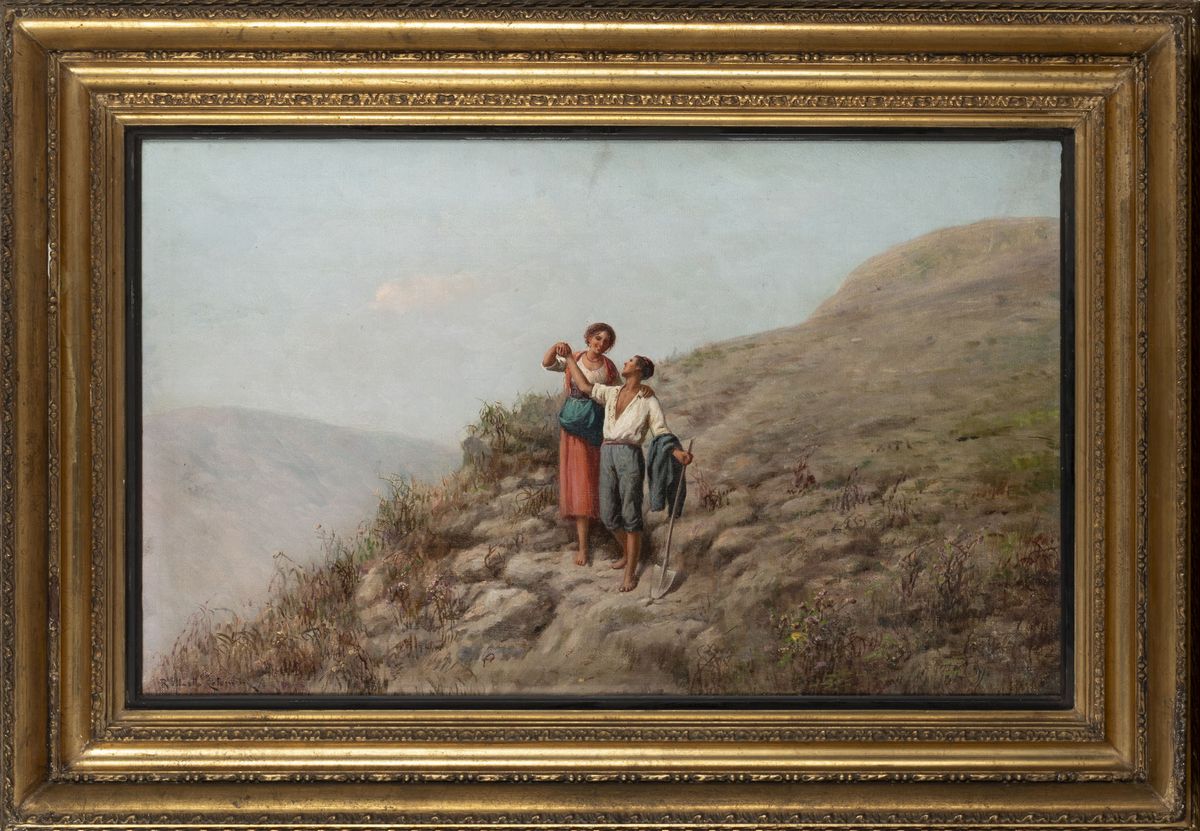 Raffaello Celommi - Idillio, olio su tela