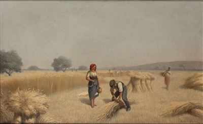 La mietitura del grano, olio su tela