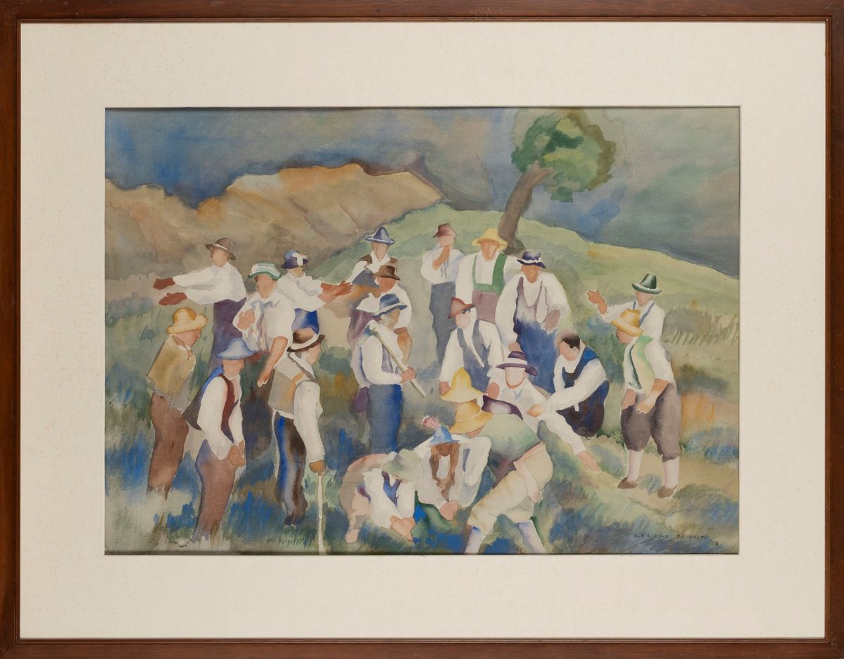Carlo D'aloisio da Vasto - Raduno - acquarello su cartoncino, 1928