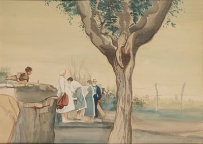 Donne alla fontana, acquarello su cartoncino