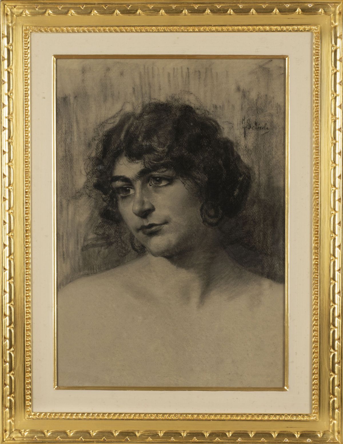 Francesco De Nicola - Ritratto femminile, carboncino su cartoncino